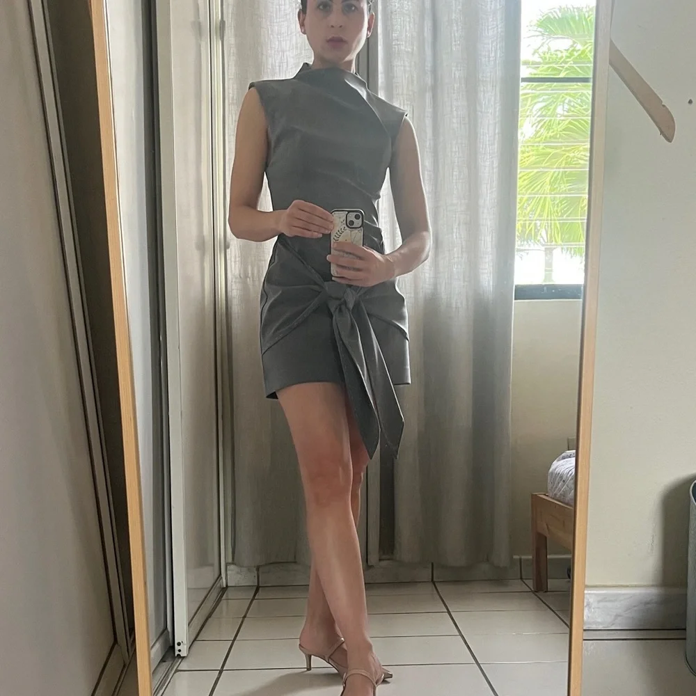 Zara Charcoal Gray Sleeveless Tie-Front Mini Dress - Picture 1 of 4